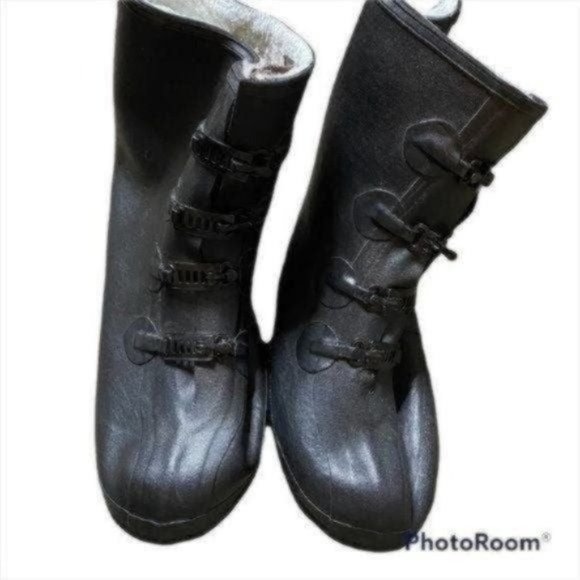 LaCrosse Buckle Deep Heel Waterproof Boots Mens Size 11 Black Rubber Overshoe Tr - Picture 3 of 10